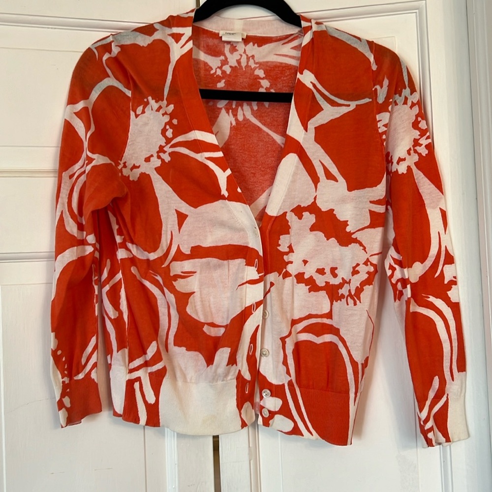J Crew summerweight cardigan. Size M. Orange/white